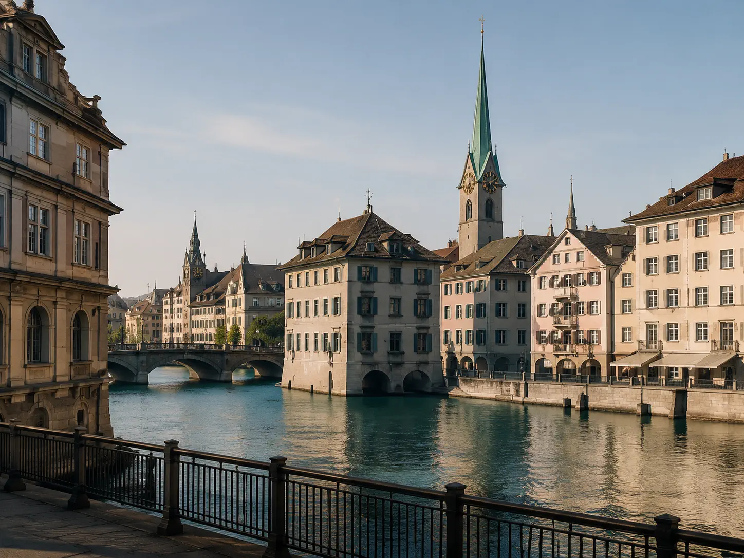 Blick über den Fluss auf die Altstadt von Z&uuml;rich